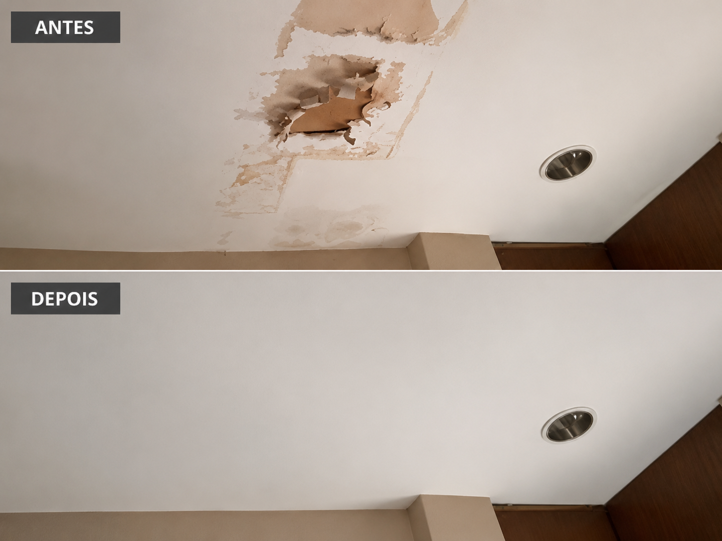 Antes e depois de instalação de sanca com LED