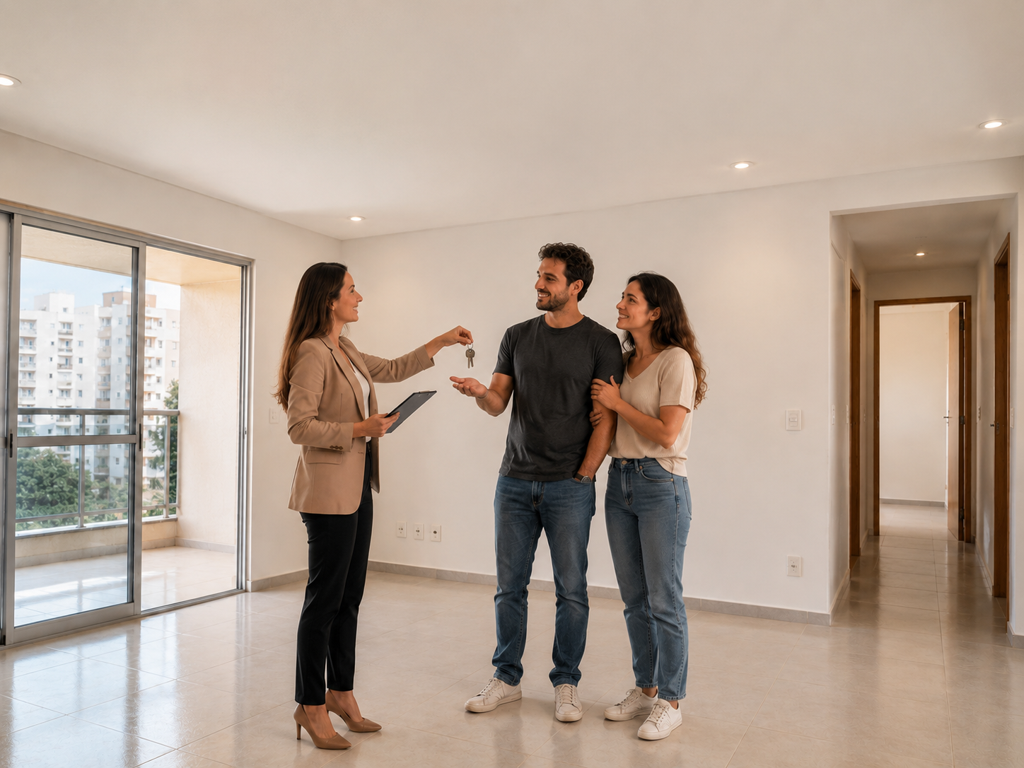 Casal feliz com o reparo de gesso concluído